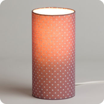 Cylinder fabric table lamp Plum stars lit S