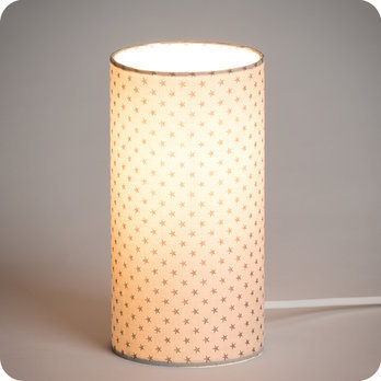 Cylinder fabric table lamp Pearl stars lit S