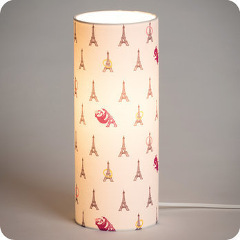 Cylinder fabric table lamp Fabuleuse Eiffel girl lit M