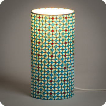 Cylinder fabric table lamp Hlium turquoise lit S