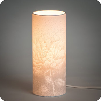 Cylinder fabric table lamp Pivoine gris lit M