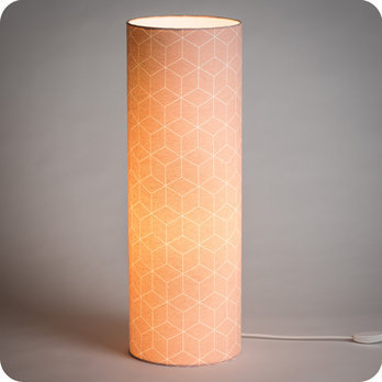 Cylinder fabric table lamp Cubic rose lit XXL