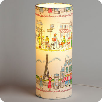 Cylinder fabric table lamp Happy Paris lit S