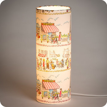 Cylinder fabric table lamp Happy Paris lit L